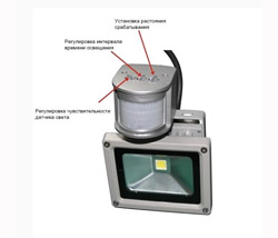 LED floodlight 50W/0.5W warm light, motion sensor