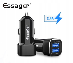 USB-зарядка для авто ESSAGER 5v, 2xusb 2.4a чорна ECCKC2-FZ01