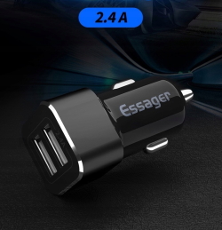 USB-зарядка для авто ESSAGER 5v, 2xusb 2.4a чорна ECCKC2-FZ01