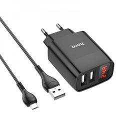 Зарядне USB C86A Hoco 5V 2.4A 2xUSB A+MicroUSB кабель 1м