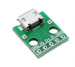 Printed board with connector microUSB type B 5p to DIP 2.54mm