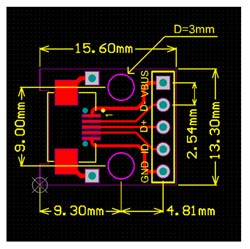 Printed board with connector microUSB type B 5p to DIP 2.54mm