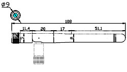 Антена Wi-Fi 2.4G RP-SMA Male L=108mm 3dBi