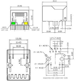 Гніздо HR911105A RJ45  8p8c   трансформатор