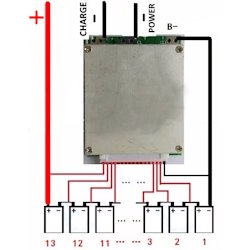 Модуль защиты BMS литий-ионного аккумулятора 13S 35А с балансировкой