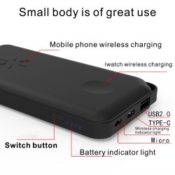 Power Bank з Qi беcпроводной зарядкою W6 10000mah чорний