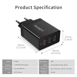 Зарядне USB QC3.0 Quick Charge 3xUSB 30W 5V/9V/12V чорне