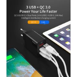 Зарядне USB QC3.0 Quick Charge 3xUSB 30W 5V/9V/12V чорне