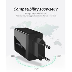 Зарядное USB QC3.0 Quick Charge 3xUSB 30W 5V/9V/12V черное