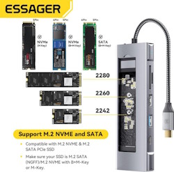 USB HUB Type-C HDMI+USB3.2 Gen2+USB2.0+100W+SD/TF+10Gbps M.2 NVME