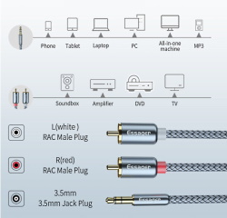 Кабель Аудио 3м 3.5mm (джек)/ 2x RCA (тюльпан)