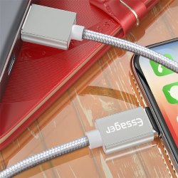 Кабель магнитный USB Apple Lightning 1м серебр текстильн. оплетка