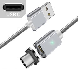 Magnetic cable USB2.0 AM/Type-C 1m silver textile. braid