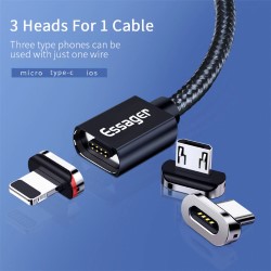 Magnetic cable USB2.0 AM/Type-C 1m silver textile. braid