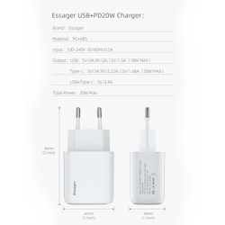 Зарядне USB QC3.0 PD3.0 1xUSB 1xType-C 20W біле