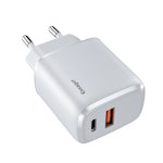 USB charger QC3.0 Quick Charge 1xUSB 1xType-C 20W white