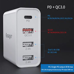 USB charger QC3.0 PD3.0 2xUSB-A 48W white