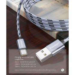 Cable USB 2.0 AM/Type-C 2m 3A braided gray