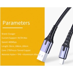 Кабель USB 2.0 AM/ Type-C 1м з підсвічуванням сірий