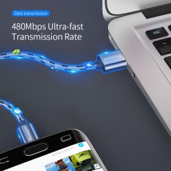 Кабель USB 2.0 AM/BM microUSB 1м 2.4А в обплетенні серебр.