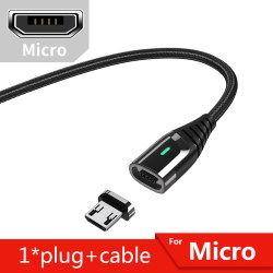 Кабель магнітний USB2.0 AM/B micro-USB 1м чорне обплетення 3А