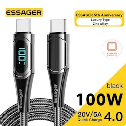 Кабель USB Type-C/ Type-C 1м 100W з ватметром чорний