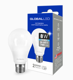 Лампа світлодіодна GLOBAL LED A60 8W 4100K 220V E27 AL