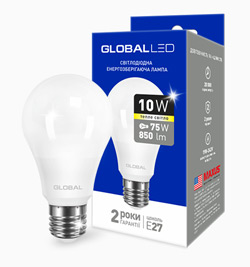 Лампа світлодіодна GLOBAL LED A60 10W 3000K 220V E27 AL