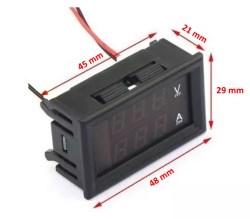 Module Ampervoltmeter 7-100V 100A red-blue without shunt