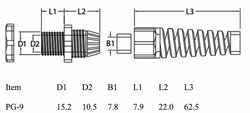 Sealed cable gland PG9 coiled Black