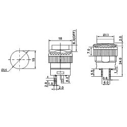 Кнопка R16-503bd-Y Без фіксації OFF- (ON), Жовта