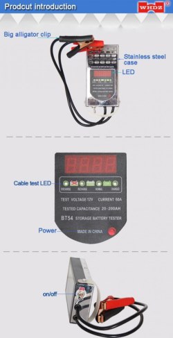Тестер акумуляторних батарей BT54 12В 20-200Аг навантажувальна вилка цифрова