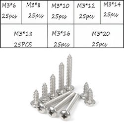 Набор нержавеющих шурупов PA3 200шт. нерж. 304