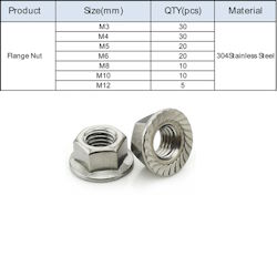 Набір нержавіючих гайок М3-М12 125шт. шестигр. з фланцем нерж. 304