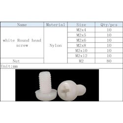 Set of plastic fasteners M2 140pcs. screw, nut, milky PA66