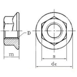 Nut nickel plated M12 hexagonal with flange gear H=10mm