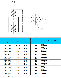 Plastic stand HTS-535 screw-nut M5x35+7mm