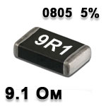 SMD resistor<gtran/> 9.1R 0805 5%