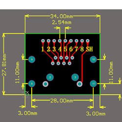 Printed board with connector RJ45 vertical to DIP