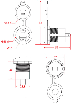 Зарядное устройство USB YC-A93KG PD+QC3.0 зеленая подсветка