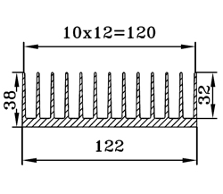 Радіатор алюмінієвий Ш122 Х 38  8.2 см ± 3 мм