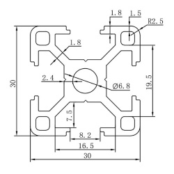 Aluminum machine profile 30x30 mm JL-6-3030EL 2m anode.