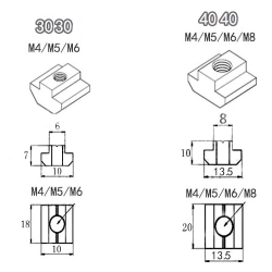  Square slider nut 40x40 M8 CH