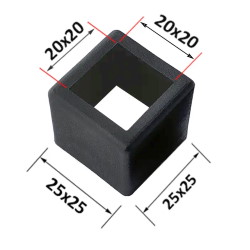 Square adapter pipes 25x25-20x20mm black