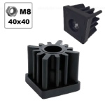 Plug for square pipe 40x40mm internal reinforced with M8 thread, black