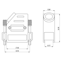 Connector housing H 15 (for 15 PIN) D-SUB angled 45°metal