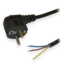 Power cable without connector 3x1mm2 Cu 1.5m angled plug