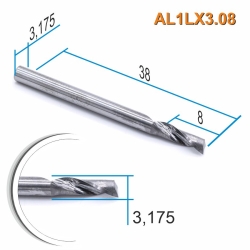 Фреза спиральная однозаходная DJTOL ACL1LX3.08 L=8мм/D=3.175/хвостовик 3.175мм