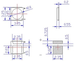 Светодиод SMD 3030 Белый холодный 1W 6000-6500K 120-130lm 300mA