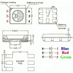 Світлодіод SMD 5050 RGB 300-500/1000-1200/350-450mcd 625/525/465нм